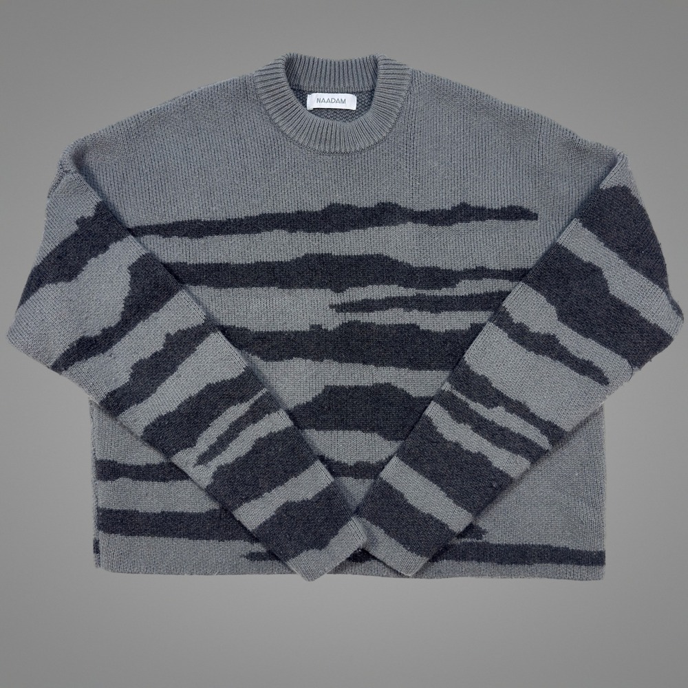 Naadam Sweater S Womens Wool Cashmere Abstract Stripe Knit Grey